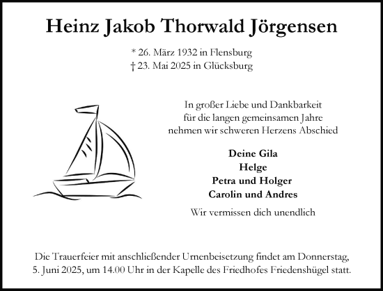 Traueranzeige von Heinz Jakob Thorwald Jörgensen von Flensburger Tageblatt