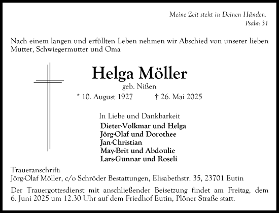 Traueranzeige von Helga Möller von Ostholsteiner Anzeiger