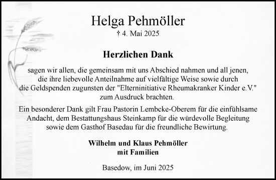 Traueranzeige von Helga Pehmöller von Wochenend Anzeiger