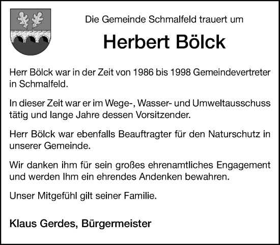 Traueranzeige von Herbert Bölck von Umschau