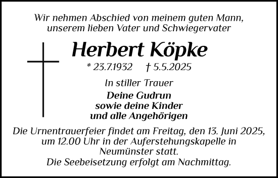 Traueranzeige von Herbert Köpke von Holsteinischer Courier