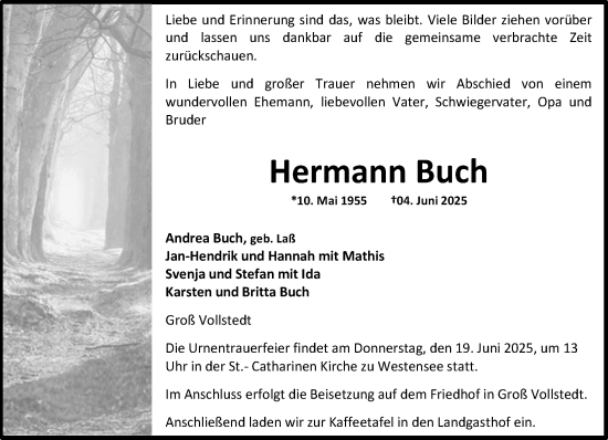 Traueranzeige von Hermann Buch von Schleswig-Holsteinische Landeszeitung