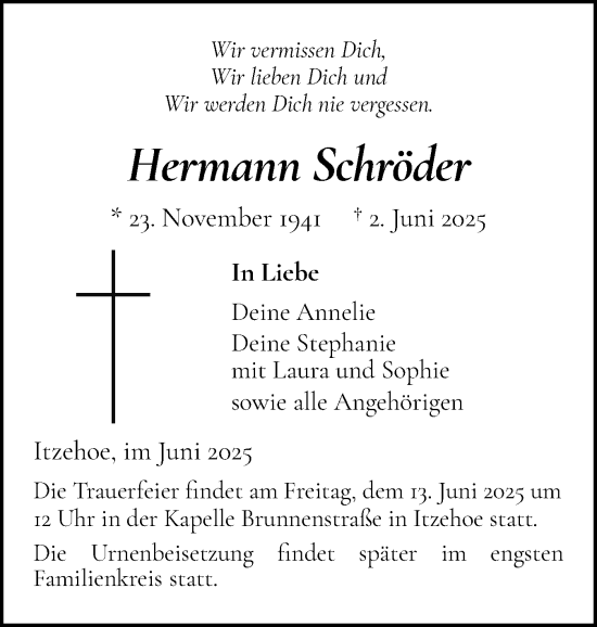 Traueranzeige von Hermann Schröder von Norddeutsche Rundschau, Wilstersche Zeitung, Glückstädter Fortuna
