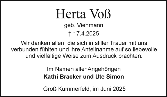 Traueranzeige von Herta Voß von Holsteinischer Courier