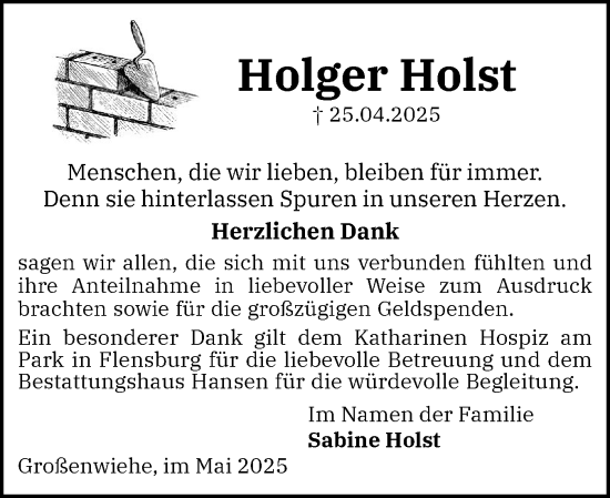 Traueranzeige von Holger Holst von Flensburger Tageblatt