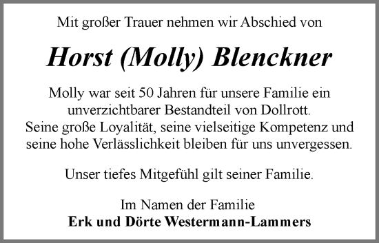 Traueranzeige von Horst Blenckner von Schleswiger Nachrichten, Schlei-Bote