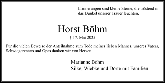Traueranzeige von Horst Böhm von MARKT Bad Oldesloe/Reinfeld und Stormarner Tageblatt