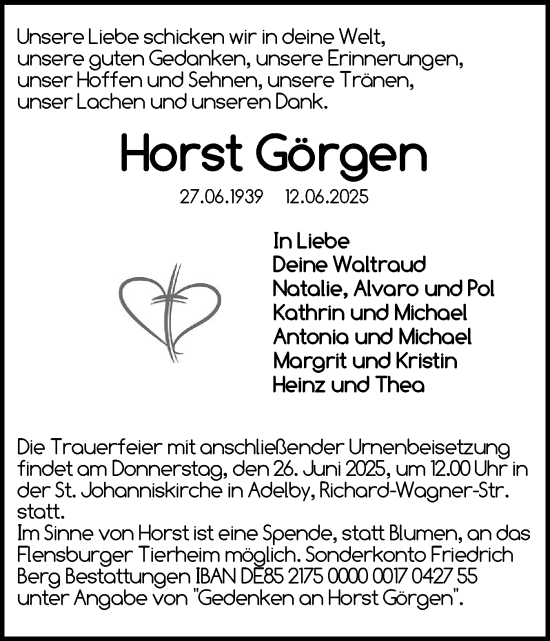 Traueranzeige von Horst Görgen von Flensburger Tageblatt