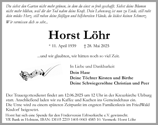 Traueranzeige von Horst Löhr von Umschau