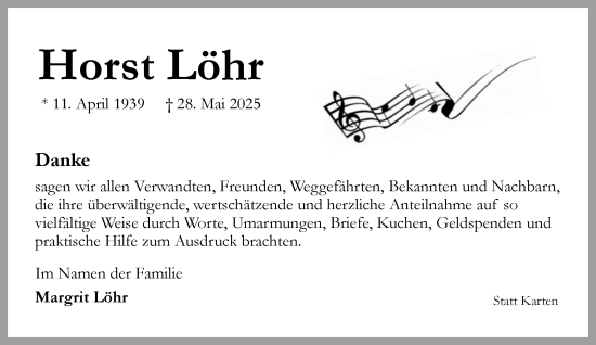 Traueranzeige von Horst Löhr von Umschau