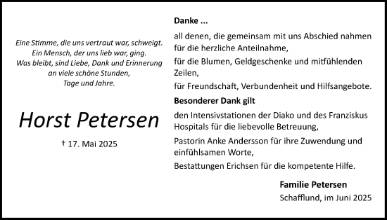 Traueranzeige von Horst Petersen von Flensburger Tageblatt