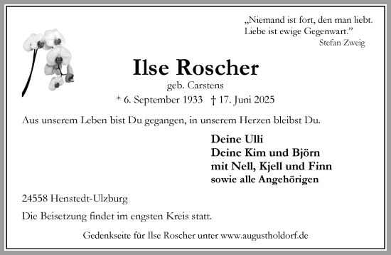 Traueranzeige von Ilse Roscher von Umschau