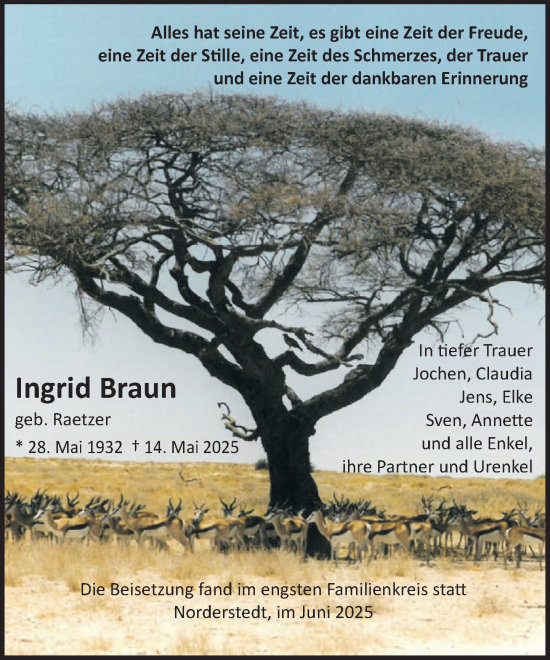 Traueranzeige von Ingrid Braun von Heimatspiegel