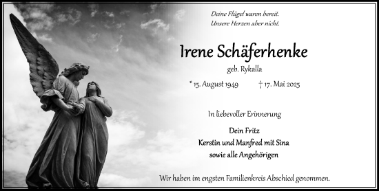 Traueranzeige von Irene Schäferhenke von MARKT Bad Oldesloe/Reinfeld und Stormarner Tageblatt