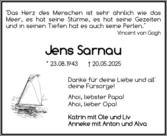 Traueranzeige von Jens Sarnau von Elmshorner Nachrichten, Barmstedter Zeitung