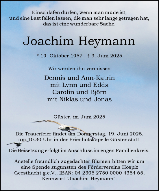 Traueranzeige von Joachim Heymann von Wochenend Anzeiger
