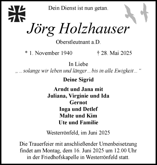 Traueranzeige von Jörg Holzhauser von Schleswig-Holsteinische Landeszeitung