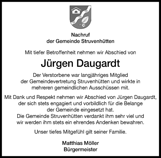 Traueranzeige von Jürgen Daugardt von Umschau