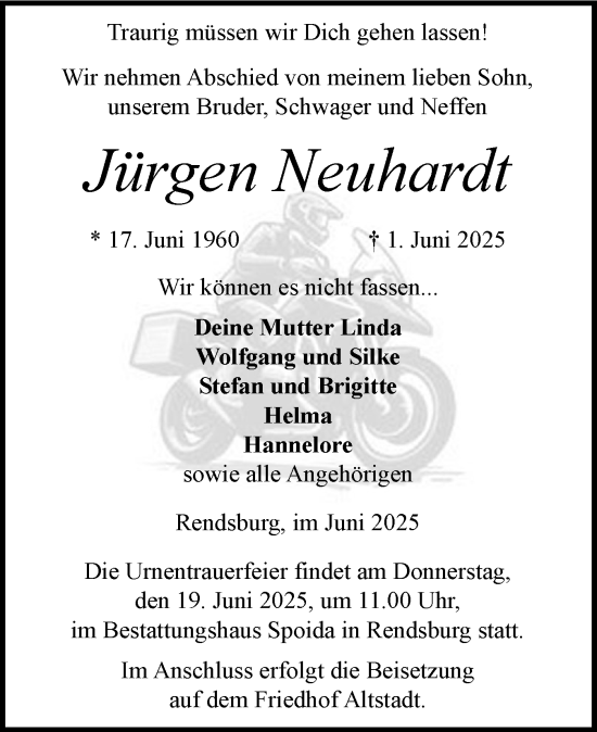 Traueranzeige von Jürgen Neuhardt von Schleswig-Holsteinische Landeszeitung