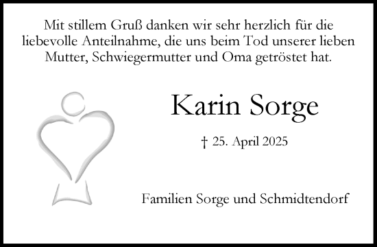 Traueranzeige von Karin Sorge von MARKT Ahrensburg/Bargteheide/Trittau und Stormarner Tageblatt