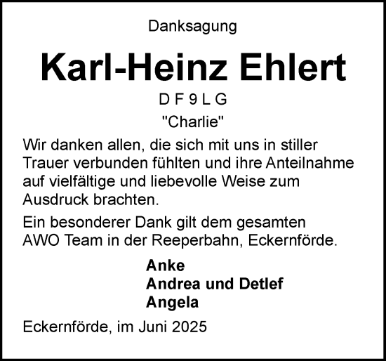 Traueranzeige von Karl-Heinz Ehlert von Eckernförder Zeitung, Hallo Eckernförde