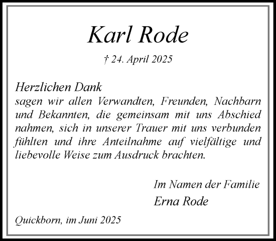 Traueranzeige von Karl Rode von Umschau