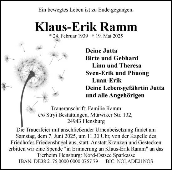 Traueranzeige von Klaus-Erik Ramm von Flensburger Tageblatt