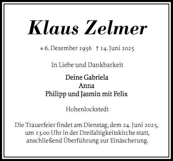 Traueranzeige von Klaus Zelmer von Norddeutsche Rundschau, Wilstersche Zeitung, Glückstädter Fortuna