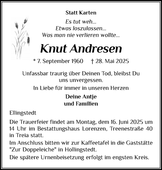 Traueranzeige von Knut Andresen von Schleswiger Nachrichten, Schlei-Bote
