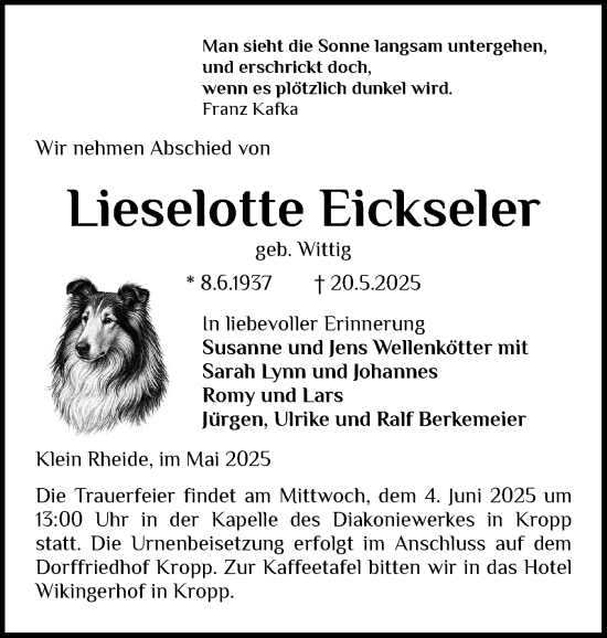 Traueranzeige von Lieselotte Eickseler von Schleswiger Nachrichten, Schlei-Bote