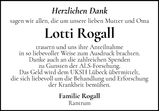 Traueranzeige von Lotti Rogall von Die WochenSchau Gesamtausgabe