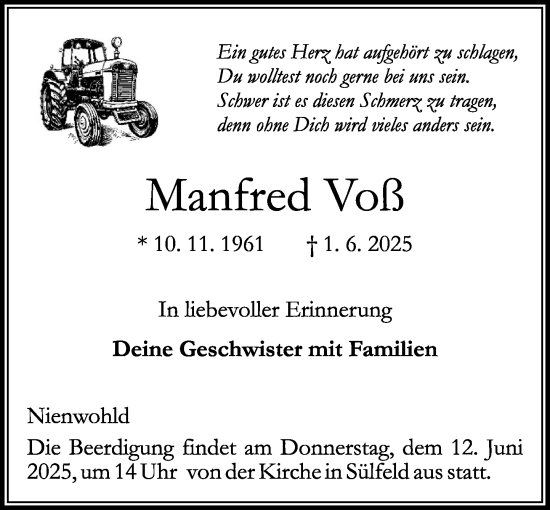 Traueranzeige von Manfred Voß von MARKT Ahrensburg/Bargteheide/Trittau und Stormarner Tageblatt