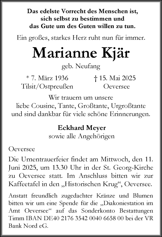 Traueranzeige von Marianne Kjär von Flensburger Tageblatt