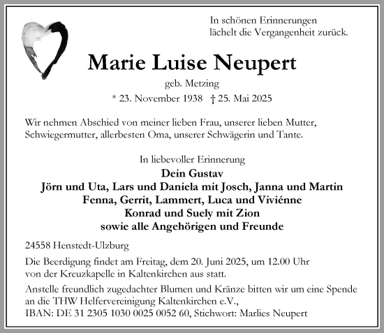 Traueranzeige von Marie Luise Neupert von Umschau