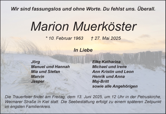 Traueranzeige von Marion Muerköster von Flensburger Tageblatt
