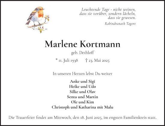 Traueranzeige von Marlene Kortmann von Wedel-Schulauer Tageblatt, tip Wedel-Schulauer Tageblatt, tip Rissener Rundschau