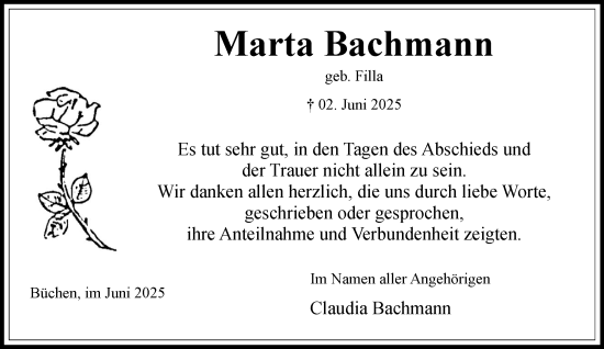 Traueranzeige von Marta Bachmann von Wochenend Anzeiger