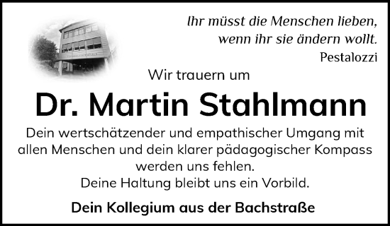 Traueranzeige von Martin Stahlmann von Holsteinischer Courier