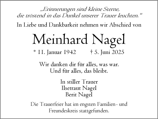Traueranzeige von Meinhard Nagel von Norddeutsche Rundschau, Wilstersche Zeitung, Glückstädter Fortuna
