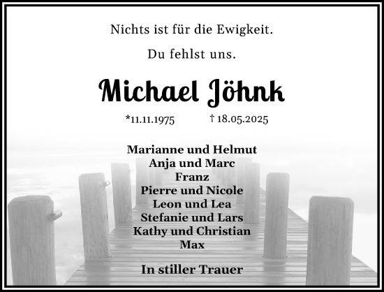 Traueranzeige von Michael Jöhnk von Holsteinischer Courier
