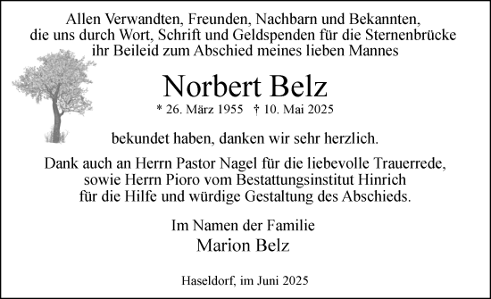 Traueranzeige von Norbert Belz von Uetersener Nachrichten, Der tip am Wochenende