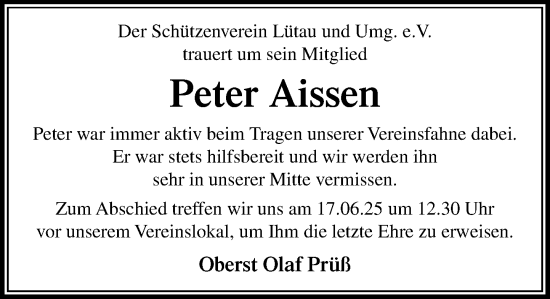 Traueranzeige von Peter Aissen von Wochenend Anzeiger