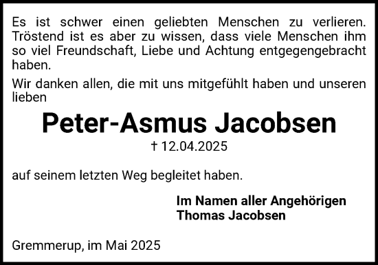 Traueranzeige von Peter-Asmus Jacobsen von Flensburger Tageblatt, Schleswiger Nachrichten, Schlei-Bote