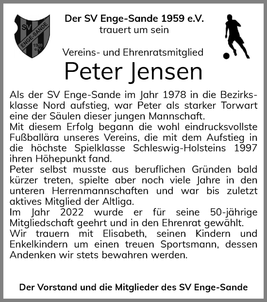 Traueranzeige von Peter Jensen von Husumer Nachrichten, Nordfriesland Tageblatt