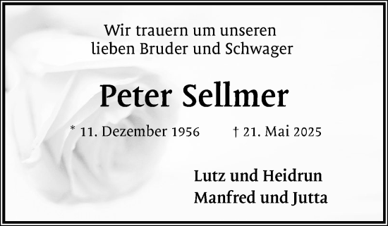 Traueranzeige von Peter Sellmer von Flensburger Tageblatt