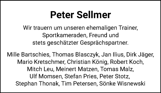 Traueranzeige von Peter Sellmer von Flensburger Tageblatt