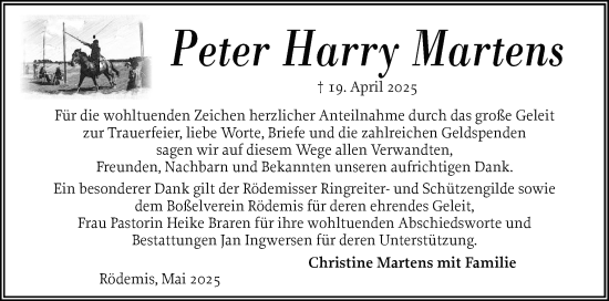 Traueranzeige von Peter Harry Martens von Husumer Nachrichten, Nordfriesland Tageblatt
