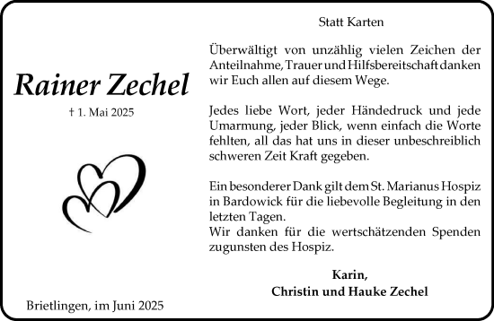 Traueranzeige von Rainer Zechel von Wochenend Anzeiger
