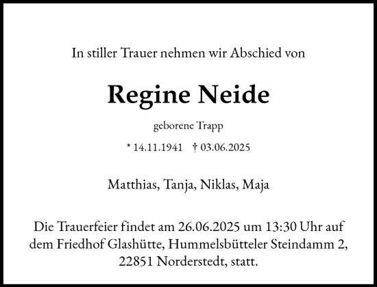 Traueranzeige von Regine Neide von Heimatspiegel