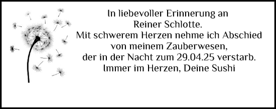 Traueranzeige von Reiner Schlotte von Elmshorner Nachrichten, Barmstedter Zeitung